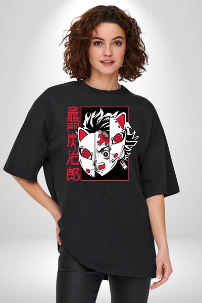 Angemiel Jujutsu Kaisen Ryomen Sukuna Anime Black Oversize Women Men Front Printed T-Shirt
