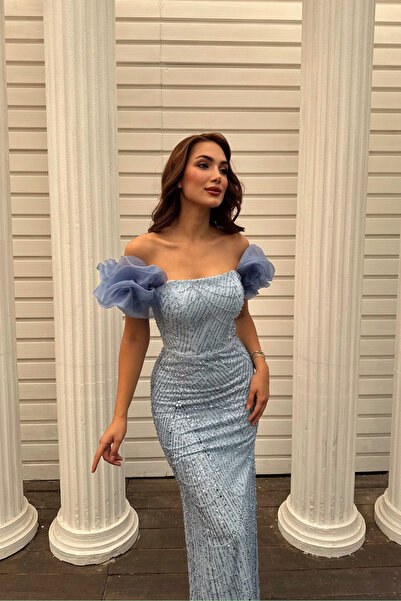 Sindimoda Amora Boncuk Detaylı Şifon Kol Abiye 1053