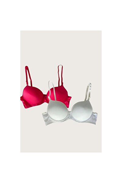 MİRALİVE White-Red 2-Pack Micro Fabric Hollow Underwire Casual Unpadded Bra
