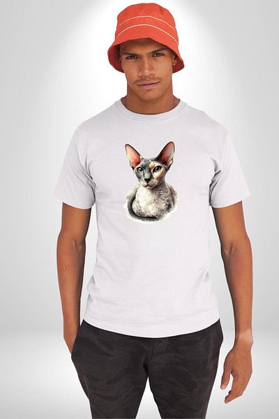 Angemiel Sphinx Cat Special Design White Oversize Women's Men's Front Printed T-Shirt