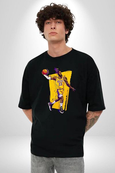 Angemiel Basketball Cartoon Special Design Black Oversize Women's Men's Front Printed T-Shirt
