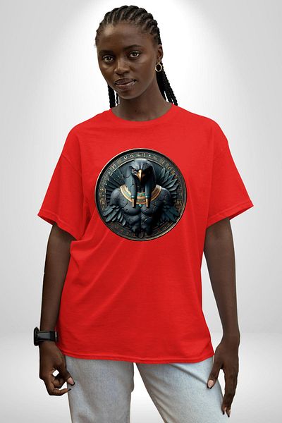 Angemiel Sopdu Şahin Başlı Koruyucu Tanrı Egypt Red Oversize Women Men Front Printed T-Shirt