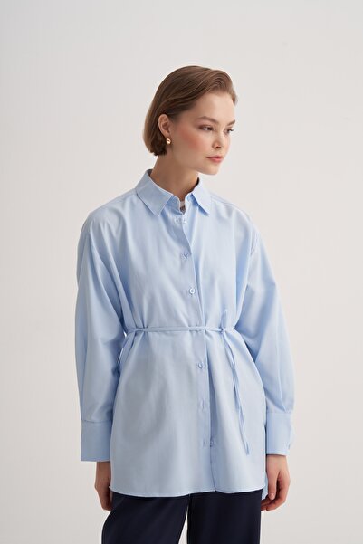 EBU Prive Cămașă Poplin supradimensionat pentru femei, albastră