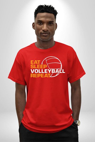 Angemiel Eat Sleep Volleyball Repeat Written Red Oversize Women Men Front Printed T-Shirt