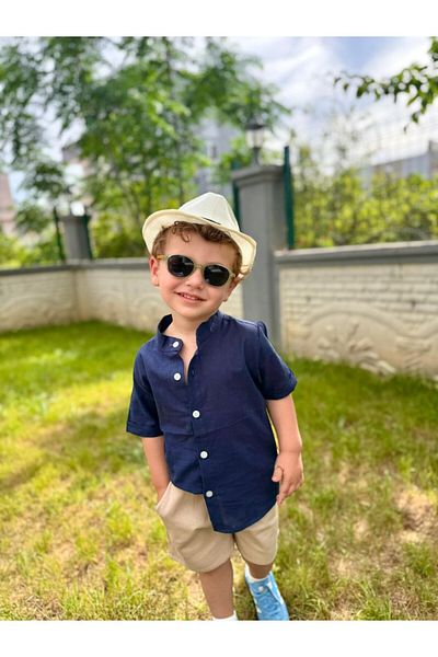 GÖKJOY BUTİK Quality Hat Included 3-Piece Boy's Shirt and Shorts Suit