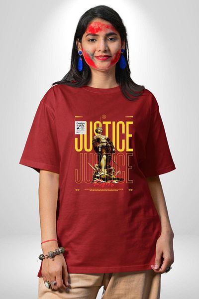 Angemiel تي شيرت مطبوع من الأمام للنساء والرجال باللون الأحمر من Justice and Rights