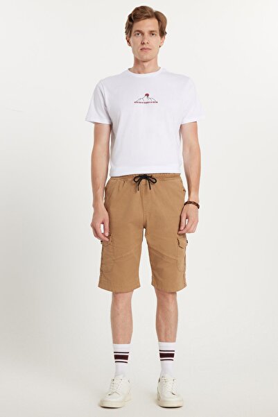 Tudors Ανδρικό σορτς Relax Fit Άνετο 100% βαμβακερό Cargo Pocket Camel Capri