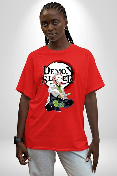 Angemiel Demon Slayer Kanao Masked Red Oversize Women's Men's Front Printed T-Shirt