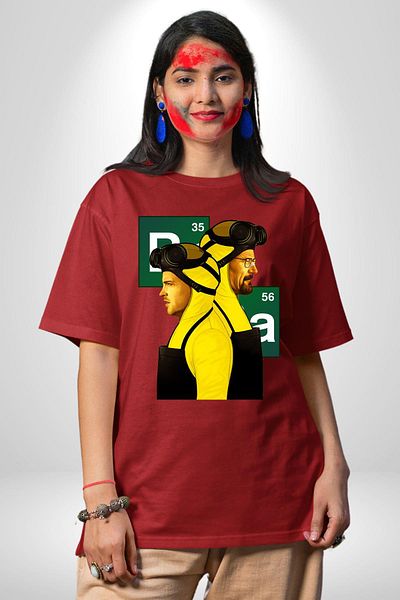 Angemiel Crime and Chemistry Breaking Bad Style Series Themed Red Oversize Women's Men's Front Printed T-Shirt