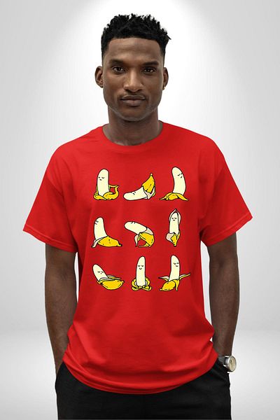 Angemiel Zen Bananas Banana Yoga Seris Yoga Peel Red Oversize Women Men Front Printed T-Shirt