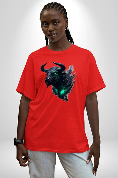 Angemiel Taurus Special Design Red Oversize Women's Men's Front Printed T-Shirt