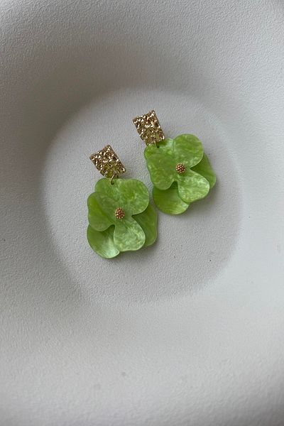 mos&more French Style Gold Green Steel Stud Earrings