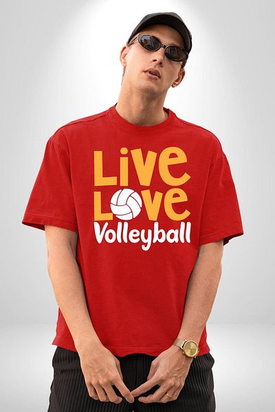 Angemiel Live Love Volleyball My Life Red Oversize Women's Men's Front Printed T-Shirt
