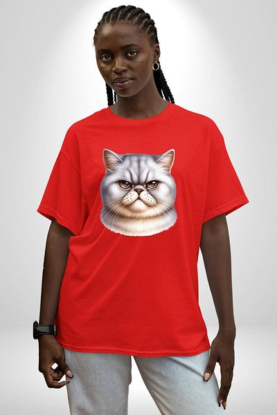Angemiel تي شيرت مطبوع عليه Hard Looks This Cat Is Afraid of Red مقاس كبير للنساء والرجال