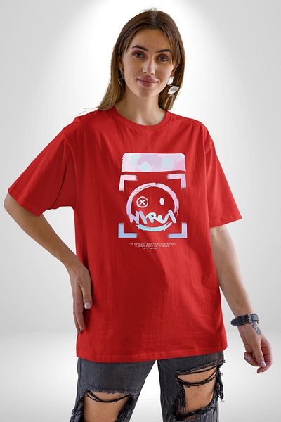 Angemiel Mental Disorder and Expectations Red Oversize Women Men Front Printed T-Shirt