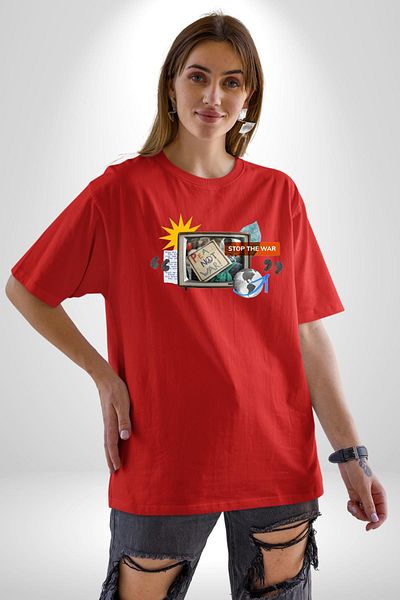 Angemiel Peace No War Red Oversize Women's Men's Front Printed T-Shirt