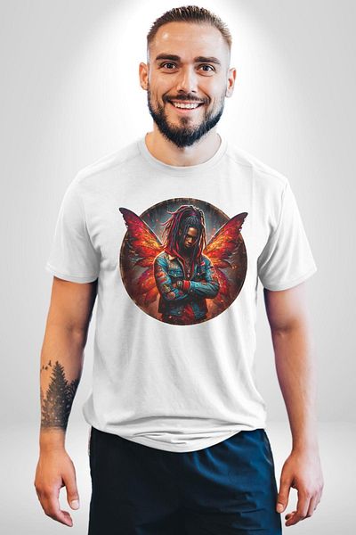 Angemiel Red Rasta Hip Hop Men's Fairy White Oversize Women's Men's Front Printed T-Shirt
