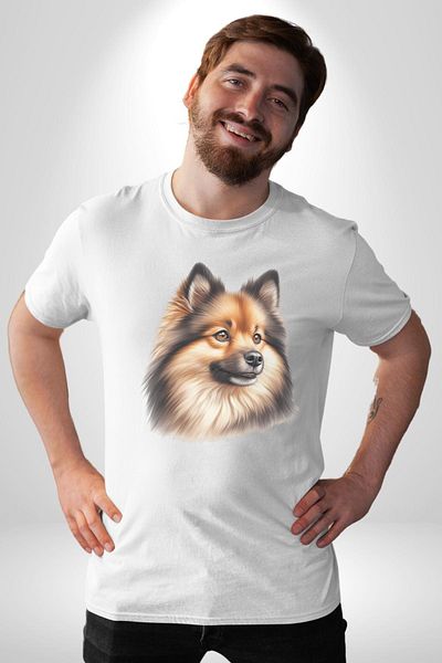 Angemiel تي شيرت Zeki Finnish Spitz Dog أبيض كبير الحجم للنساء والرجال مطبوع من الأمام