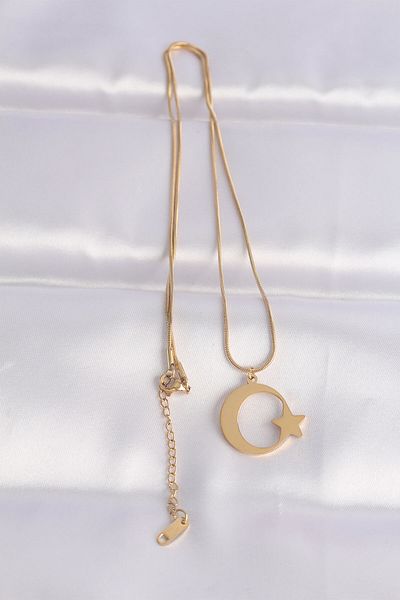Skygo Gold Colored 316L Steel Unisex Necklace - Moon Star Design - TJ-BKO8699