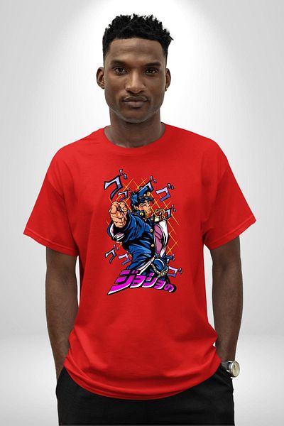 Angemiel Jojo's Bizarre Adventure Jotaro Anime Character Red Oversize Women Men Front Printed T-Shirt