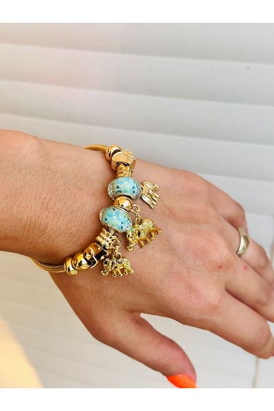Gönülden Tasarım Crystal Beaded Elephant Clamp Women's Bracelet