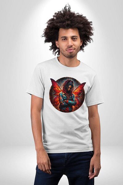 Angemiel Red Rasta Hip Hop Men's Fairy White Oversize Women's Men's Front Printed T-Shirt