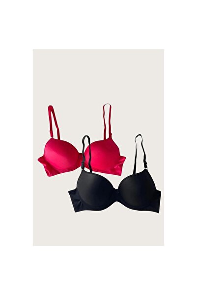 MİRALİVE Black-Red 2-Pack Micro Fabric Hollow Underwire Daily Unpadded Bra