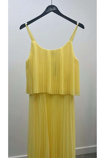 Maldia Shop Women's Pleated Chiffon Yellow Dress