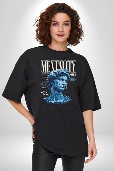 Angemiel Mentalite and Power Mental Heritage Deep Thoughts Black Oversize Women Men Front Printed T-Shirt