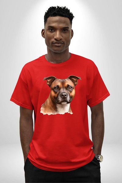 Angemiel Staffordshire Bull Terrier Dog Red Oversize Women's Men's Front Printed T-Shirt
