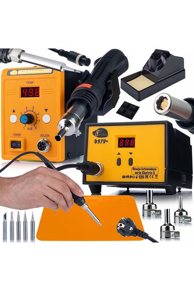 Rosfix Zestaw 2 stacji 937d+ i HOT-AIR 858d+ z matą 300x200 mm i 5 grotami typu 900M