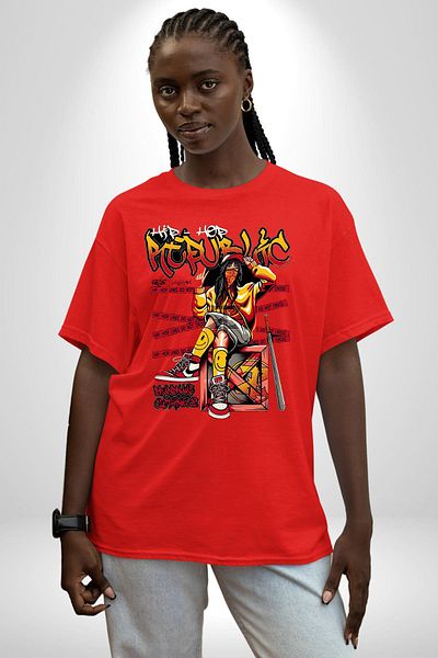 Angemiel Streetwear Red Oversize Women Men Front Printed T-Shirt with Hip-Hop Style