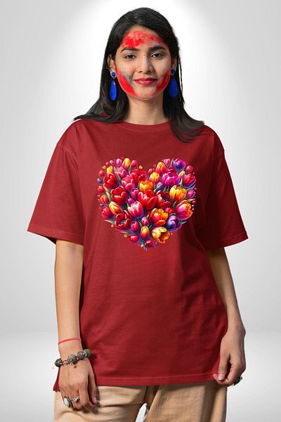 Angemiel Tulip Spring Beauty Icon Red Oversize Women's Men's Front Printed T-Shirt