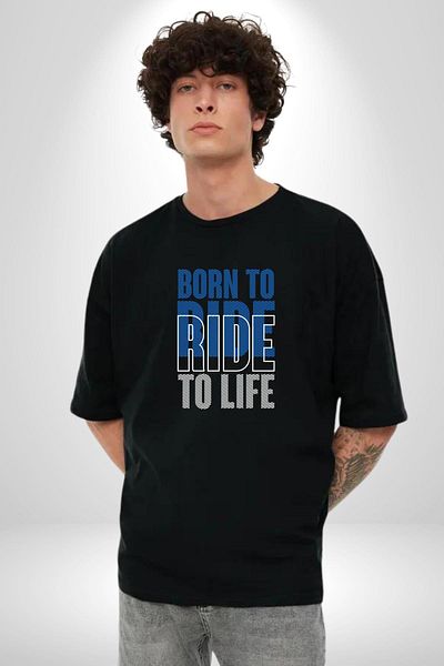 Angemiel Born to Ride Printed Black Oversize Women Men Front Printed T-Shirt for Motorcycle Lovers