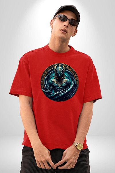 Angemiel Nu Kaos and the Primordial Water God Egypt Red Oversize Men’s Women’s Front Printed T-Shirt