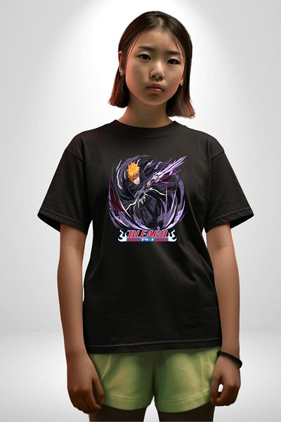 Angemiel Bleach Ichigo Kurosaki Anime Black Oversize Women Men Front Printed T-Shirt