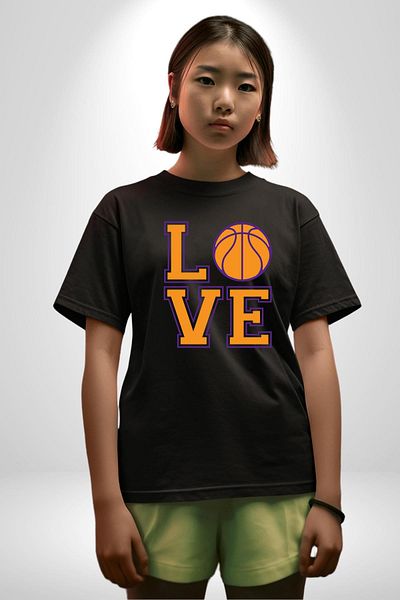 Angemiel Love Black Oversize Women Men Front Printed T-Shirt for Basketball Lovers