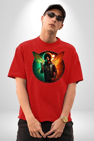Angemiel Music Art Men's Butterfly Special Design Red Oversize Women's Men's Front Printed T-Shirt