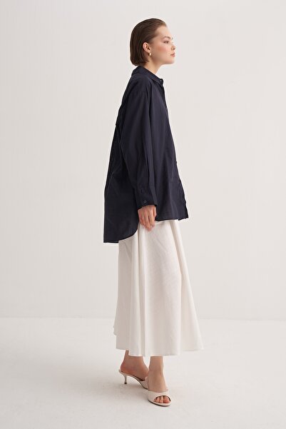 EBU Prive Жіноча сорочка з органічної бавовни Oversize з капюшоном, синя