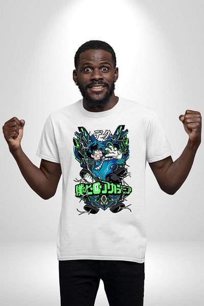 Angemiel تي شيرت Boku no Hero Academia Deku Anime أبيض كبير الحجم للنساء والرجال مطبوع من الأمام