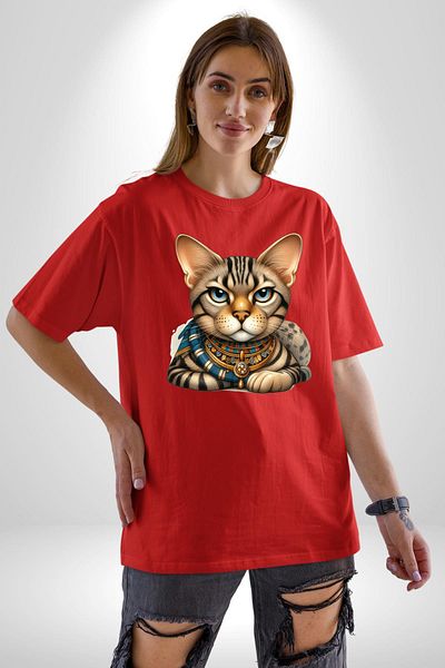 Angemiel Ancient Egypt's Dazzling Queen Red Oversize Women's Men's Front Printed T-Shirt