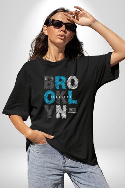 Angemiel Brooklyn Printed Street Fashion and Creative Black Oversize Women's Men's Front Printed T-Shirt