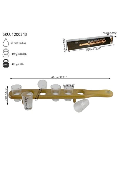 gogiva Set of glasses for palinca, wooden sports shots with handle, 6 pcs/set