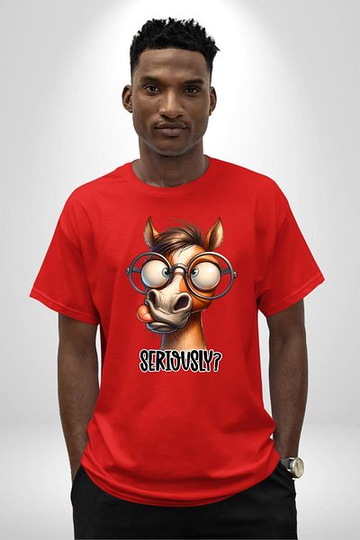 Angemiel Are You Serious with Glasses? Humor Funny Design Red Oversize Women Men Front Printed T-Shirt