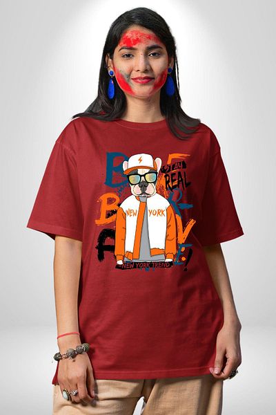Angemiel Orange Red Sports Jacket French Bulldog Dog Red Oversize Women Men Front Printed T-Shirt