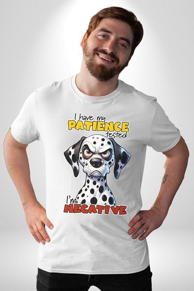 Angemiel تي شيرت Angry Dalmatian Dog Tested Patience أبيض كبير الحجم للنساء والرجال مطبوع من الأمام