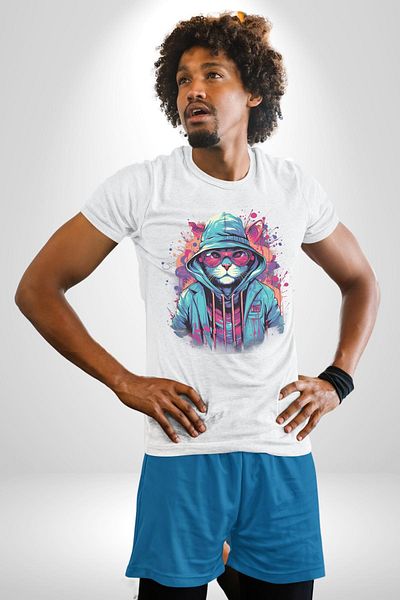 Angemiel تي شيرت مطبوع عليه Cool Graffiti Art Cat باللون الأبيض للنساء والرجال ذو الحجم الكبير