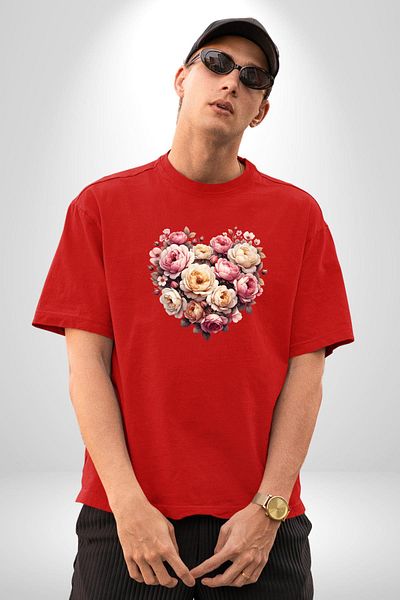 Angemiel Rose Heart Beauty Love Grace Icon Red Oversize Women Men Front Printed T-Shirt