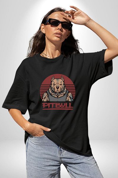 Angemiel Pitbull Printed Strong and Creative Graphic Design Black Oversize Women's Men's Front Printed T-Shirt