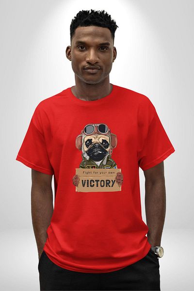 Angemiel Pilot Dog Pursuing Victory Red Oversize Women's Men's Front Printed T-Shirt